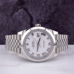 Rolex Mens Datejust 41mm White Dial Silver Roman Jubilee Steel Watch Ref 126300