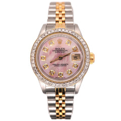 Rolex Ladies Datejust 26mm 18k Gold & Steel Watch ICED 1.5ct Diamonds Pink Dial