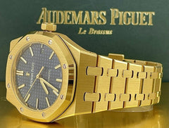 Audemars Piguet Royal Oak 37mm 18k Yellow Gold Watch RARE Blue Dial Ref 15450BA