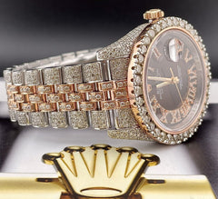 Rolex Datejust 36mm 18k Rose Gold & Steel Custom 16ct Iced Diamonds Roman Dial