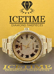 Ice Time 41mm Men's Automatic GOLD PLATED Steel Watch Iced Out 12ct Diamonds