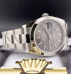 Rolex 41mm Datejust II Gray Index Dial Stainless Steel Watch Ref 126300