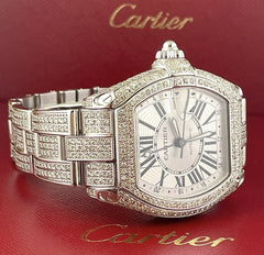 Cartier Roadster GMT XL 42mm Men's Steel Watch Iced 10ct Diamonds Roman Ref 2722