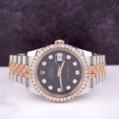 Rolex Datejust 36mm 18k Rose Gold & Steel Watch 2ct Diamonds Jubilee Black Dial