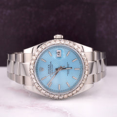 Rolex Men's Datejust 41mm Oyster Steel Watch ICED 3.50ct Diamond ICE Blue Dial