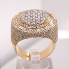 10K YELLOW GOLD 4.2 CARAT NATURAL ROUND BAGUETTE DIAMOND MENS HIP HOP PINKY RING