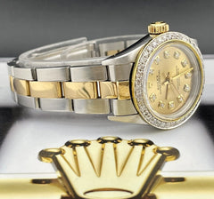 Rolex Ladies 25mm Oyster Perpetual 18k Gold & Steel 1.5ct Diamond Watch 67193