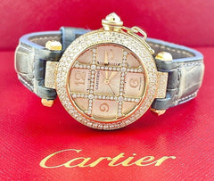 Cartier Pasha 32mm Yellow Gold Custom Iced Out 6ct Genuine Diamonds Ref 2399