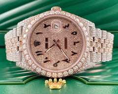 Rolex Men's Datejust 41 Jubilee 18k Rose Gold & Steel Iced 19ct Diamonds Arabic