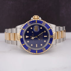 Rolex Submariner Date 40mm 18k Gold & Steel BLUE Dial Oyster Watch 16613 PAPERS