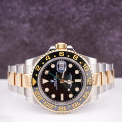 Rolex GMT-MASTER II Date 40mm 18k Gold & Steel Black Dial Oyster Watch 116713LN