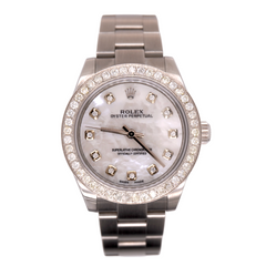 Rolex 31mm Oyster Perpetual 2ct Diamonds White Pearl Dial Steel Watch 177200