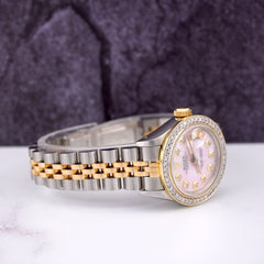 Rolex Ladies Datejust 26mm 18k Gold & Steel Watch ICED 1.5ct Diamonds Pink Dial