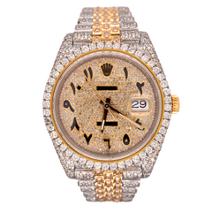 Rolex Mens Datejust 41mm Oyster 18k Yellow Gold & Steel Iced 18ct Diamond Arabic