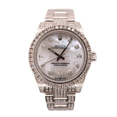 Rolex Oyster Perpetual 31mm Midsize ICED 8ct Diamonds Pearl Steel Watch 177200