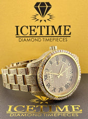 Ice Time 41mm Men's Automatic GOLD PLATED Steel Watch Iced Out 12ct Diamonds