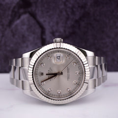 Rolex Mens Datejust 41mm White Gold & Steel Watch Silver Diamond 116334