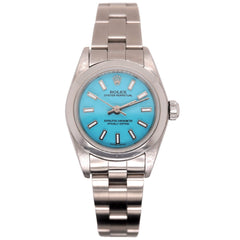 Rolex Oyster Perpetual 25mm Stainless Steel Watch Baby Blue Dial Ref: 67180