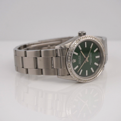 Rolex Oyster Perpetual 31mm 1ct Diamonds Green Dial Steel Automatic Watch