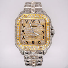 Cartier Santos Men's 40mm Large 2-Tone Watch Roman Iced 20ct Diamonds SOLITAIRE