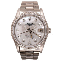 Rolex Date 34mm Ladies ICED 1.50ct Diamonds White Dial Oyster Steel Watch 15000