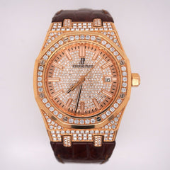 Audemars Piguet Royal Oak Rose Gold  "JUMBO" 39mm Iced 5ct Diamond Watch 15300OR