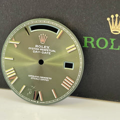 Rolex Mens Day-Date 40 OLIVE GREEN Dial WHITE Gold ROMAN President Ref 228239