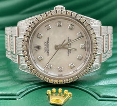 Rolex Airking 34mm Steel Watch Iced Out 9ct DIAMOND White Pearl Oyster  114200