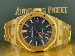 Audemars Piguet Royal Oak 37mm 18k Yellow Gold Watch RARE Blue Dial Ref 15450BA