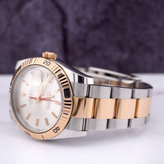 Rolex Men Datejust 36mm Silver Turn-O-Graph 2-Tone 18k Rose Gold Oyster 116261