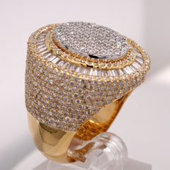 10K YELLOW GOLD 4.2 CARAT NATURAL ROUND BAGUETTE DIAMOND MENS HIP HOP PINKY RING