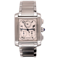 Cartier Tank Francaise Chronograph 28mm Quartz Mens Steel Watch Roman Dial 2303