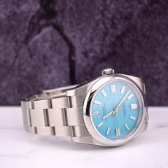 Rolex Oyster Perpetual 36mm Steel Mens Steel Watch Tiffany Blue Dial 116000