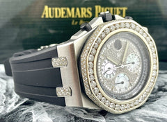 Audemars Piguet Royal Oak Offshore 42mm Chrono Steel Watch Iced Out 7ct Diamonds