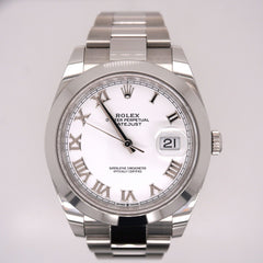 Rolex Mens Datejust II 41 White Roman Dial Oyster Stainless Steel Ref 126300