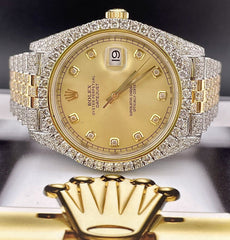 Rolex Mens Datejust 41 Jubilee 18K Yellow Gold & Steel Watch ICED 15ct Diamonds