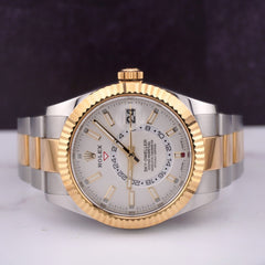 Rolex Sky-Dweller 42mm Men's 18k Yellow Gold & Steel Watch Oyster White 326933