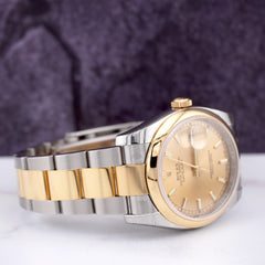 Rolex Datejust 36mm Gold Dial 18k Yellow Gold 2-Tone Smooth Oyster Watch 116203