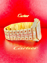 Cartier Santos Large Men's 40mm 18k Yellow Gold Watch Iced Out 30ct Diamonds