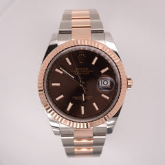 Rolex Datejust 41mm Oyster Brown Dial 18k ROSE Gold Fluted Oyster 126331