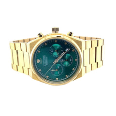 IceTime Maximus 41mm Men Yellow Gold Steel Watch Green Dial Iced 0.10ct Diamonds