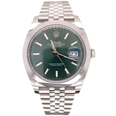 Rolex Mens Datejust II 41mm Olive Green Dial Jubilee Steel Watch Ref 126300