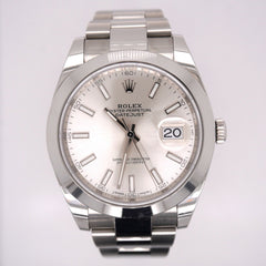 Rolex Mens Datejust II 41 Silver Index Dial Oyster Stainless Steel Ref 126300