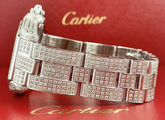 Cartier Roadster 38mm Men's Steel Watch Black Dial Iced 10ct Diamonds Ref 2510