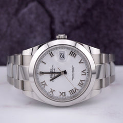 Rolex Mens Datejust II 41 White Roman Dial Oyster Stainless Steel Ref 126300