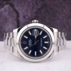 Rolex 41mm Datejust II Blue Stick Dial Oyster Stainless Steel Watch Ref 116300