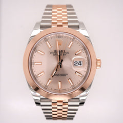 Rolex Men Datejust 41 18K Rose Gold & Steel Watch Pink Stick DIAL Jubilee 126301