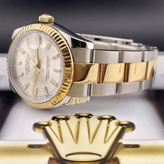 Rolex Midsize 31mm Oyster Perpetual 18k Gold/Steel Silver DialLadies Watch178273