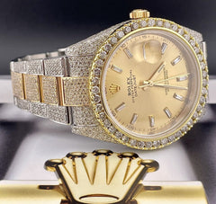 Rolex Mens Datejust 41mm 18K Yellow Gold & Steel Watch Iced 19ct Diamonds 116333