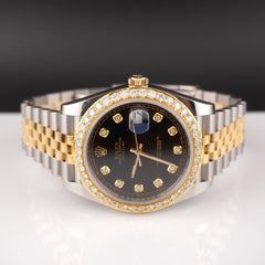 Rolex Men's Datejust 41 18k Gold & Steel ICED 2ct Jubilee Black Dial Ref: 126303